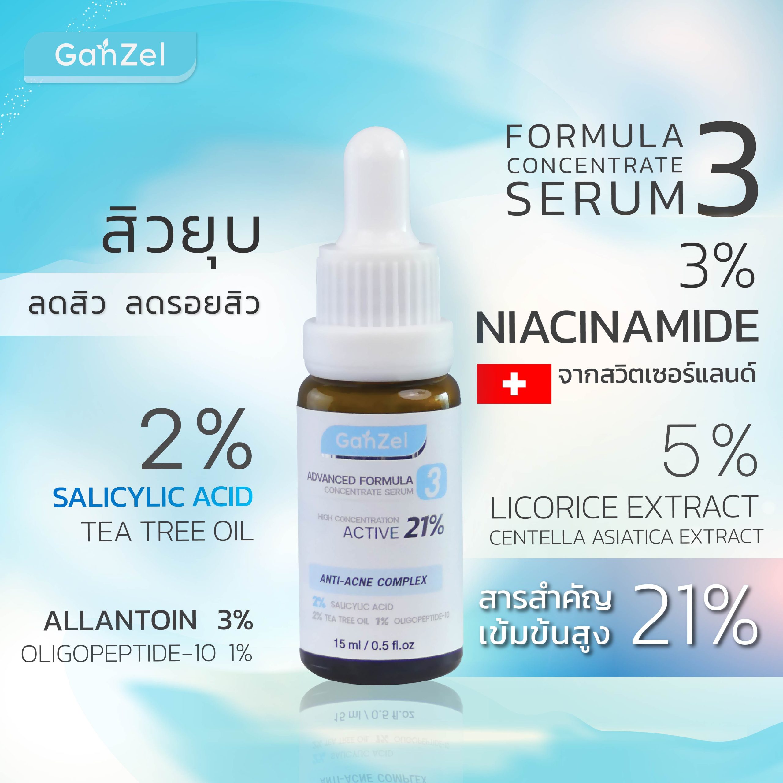 GANZEL ADVANCED FORMULA III CONCENTRATE SERUM แกนเซล แอดวานซ์ฟอร์มูล่า ที คอนเซนเทรท เซรั่ม